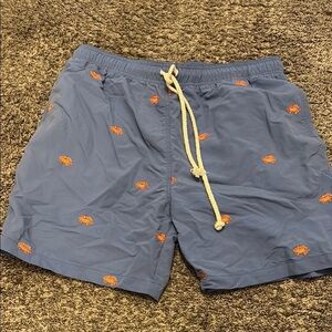 J. McLaughlin Men's Blue Swim Shorts with Orange Accents - large